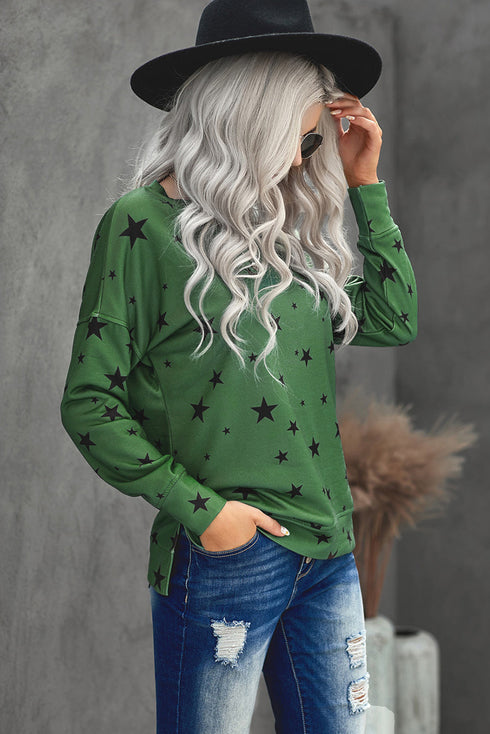 Give A Little Love Crew Neck Star Print Long Sleeve Top